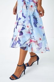 Roman Blue Petite Floral Frill Hem Chiffon Dress - Image 5 of 5