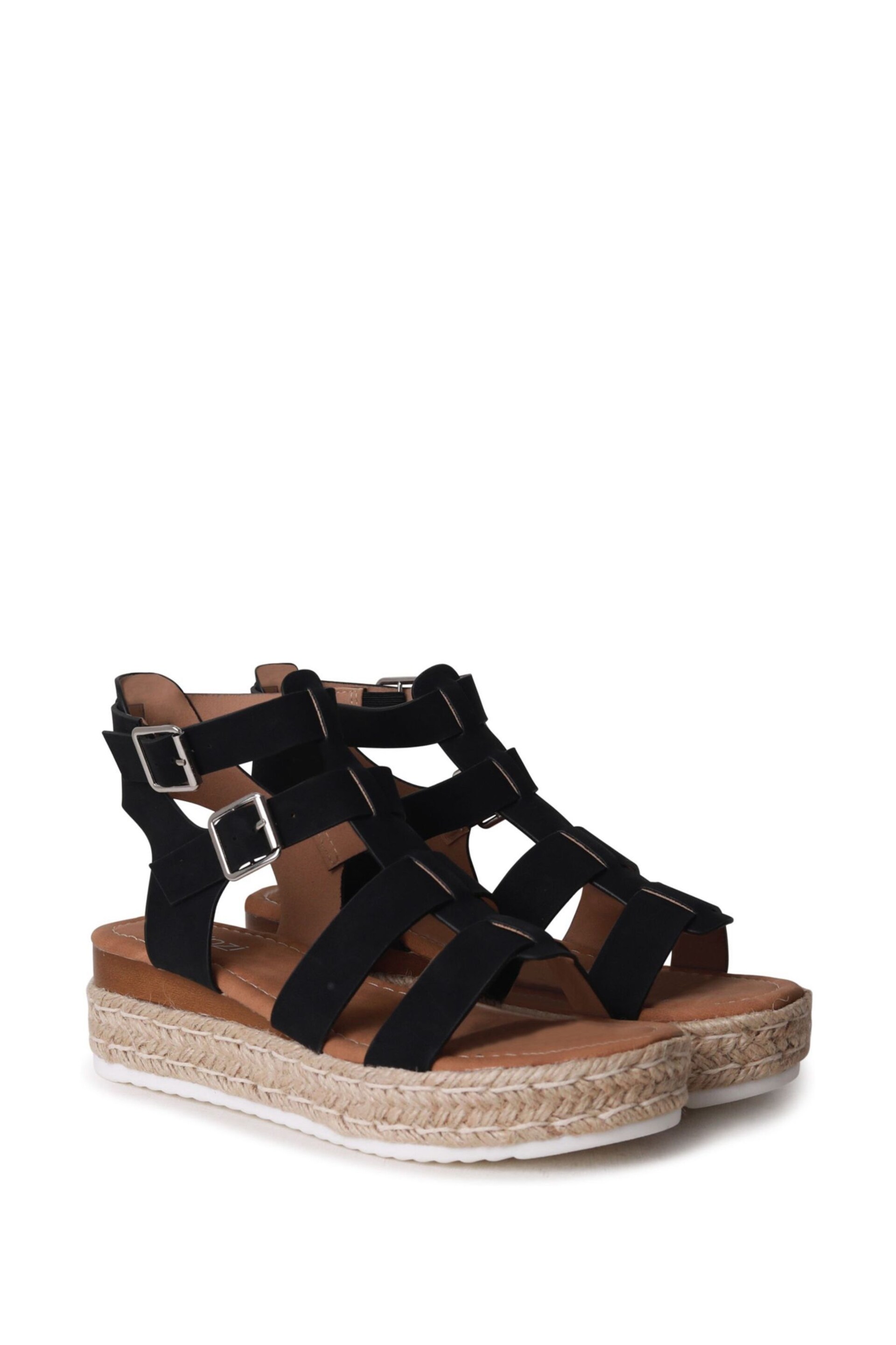 Linzi Black Kenzi Nubuck Gladiator Espadrille Platform Wedges - Image 3 of 4