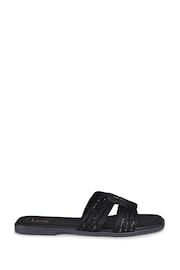 Linzi Black Nevada Flat Sandals With Embellished Front Strap - Image 2 of 4