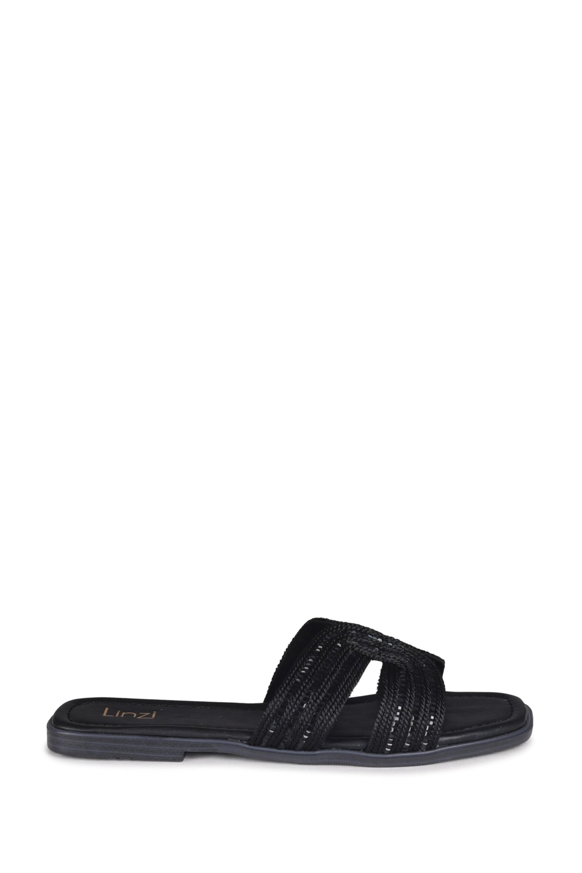 Linzi Black Nevada Flat Sandals With Embellished Front Strap - Image 2 of 4