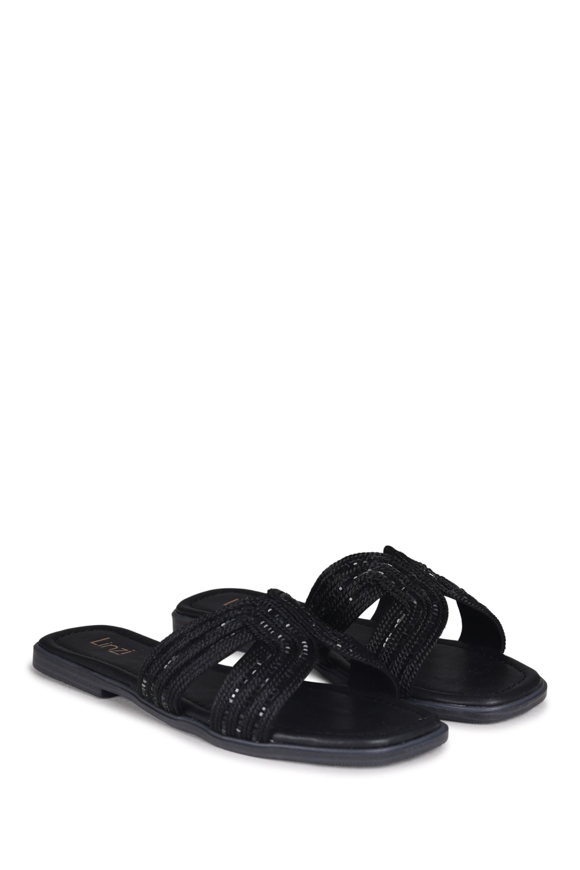 Linzi Black Nevada Flat Sandals With Embellished Front Strap - Image 3 of 4