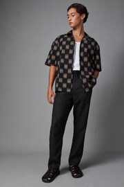 Black Printed Short Sleeve Shirt With Cuban Collar - Image 2 of 9