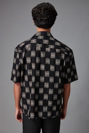 Black Printed Short Sleeve Shirt With Cuban Collar - Image 3 of 9