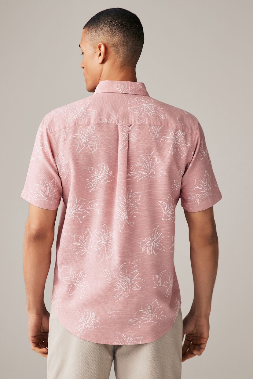 Pink Textured Floral Short Sleeve Shirt - Image 4 of 9