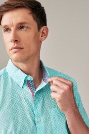 Light Blue Linen Blend Printed Short Sleeve Shirt - Image 4 of 4