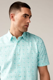 Green Linen Blend Printed Short Sleeve Shirt - Image 1 of 8