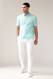 Green Linen Blend Printed Short Sleeve Shirt - Image 2 of 8