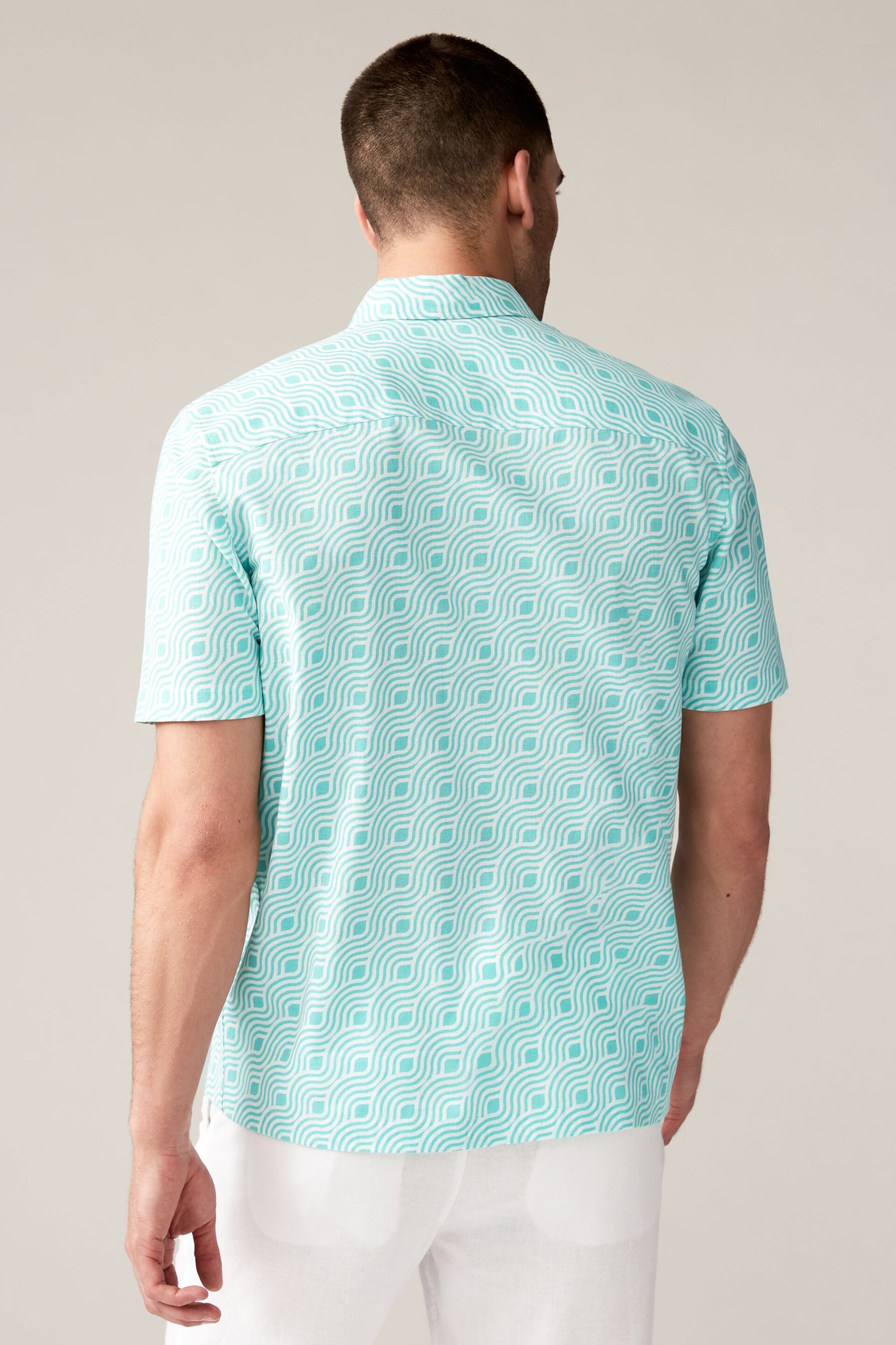 Green Linen Blend Printed Short Sleeve Shirt - Image 4 of 8