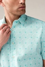 Green Linen Blend Printed Short Sleeve Shirt - Image 5 of 8
