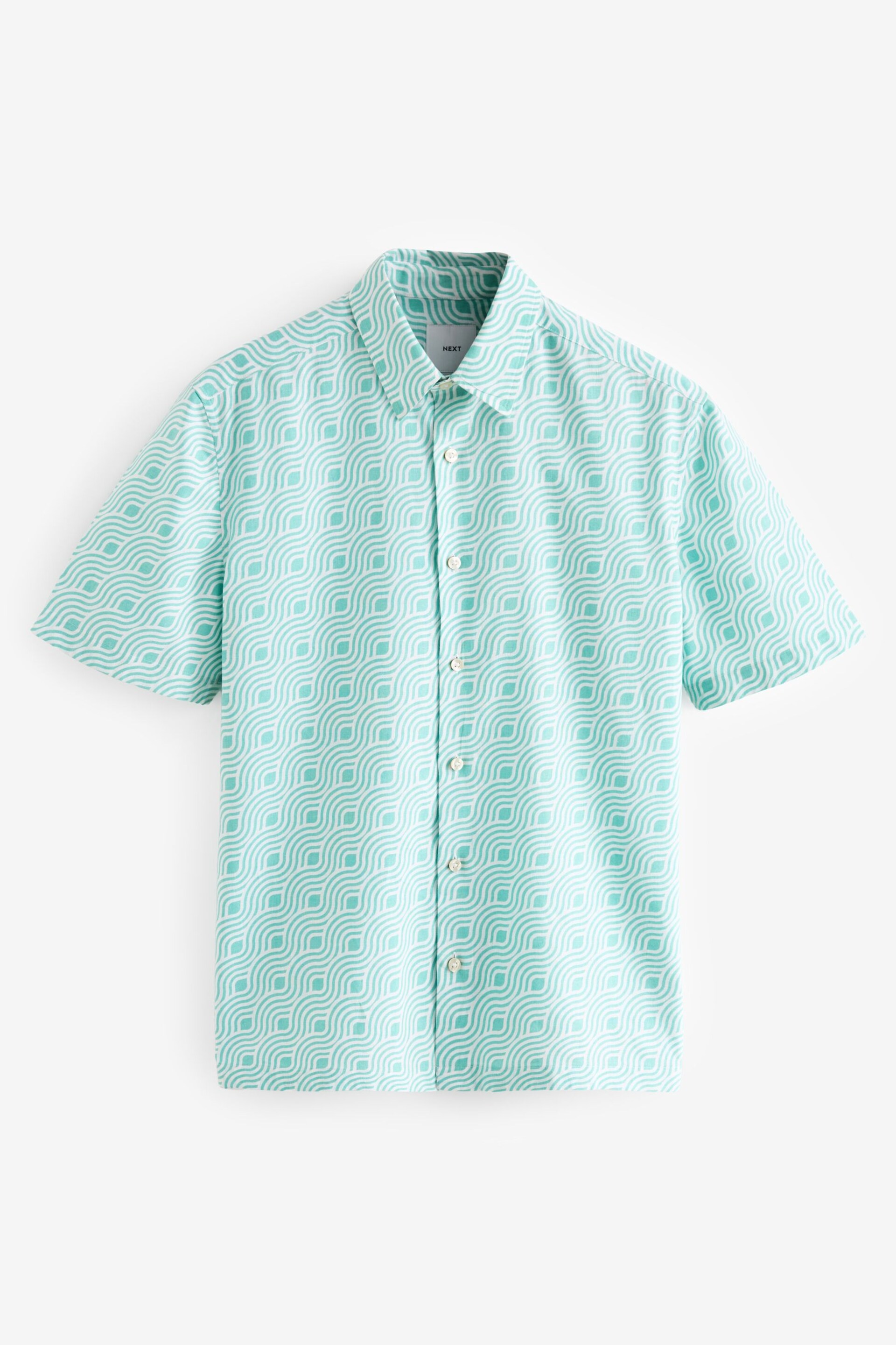 Green Linen Blend Printed Short Sleeve Shirt - Image 6 of 8