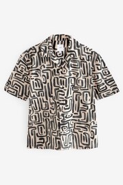 Black/Ecru Printed Short Sleeve Shirt With Cuban Collar - Image 4 of 6