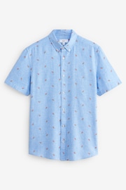 Blue Linen Blend Printed Short Sleeve Shirt - Image 5 of 7