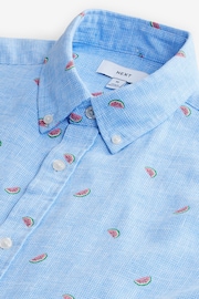 Blue Linen Blend Printed Short Sleeve Shirt - Image 7 of 7