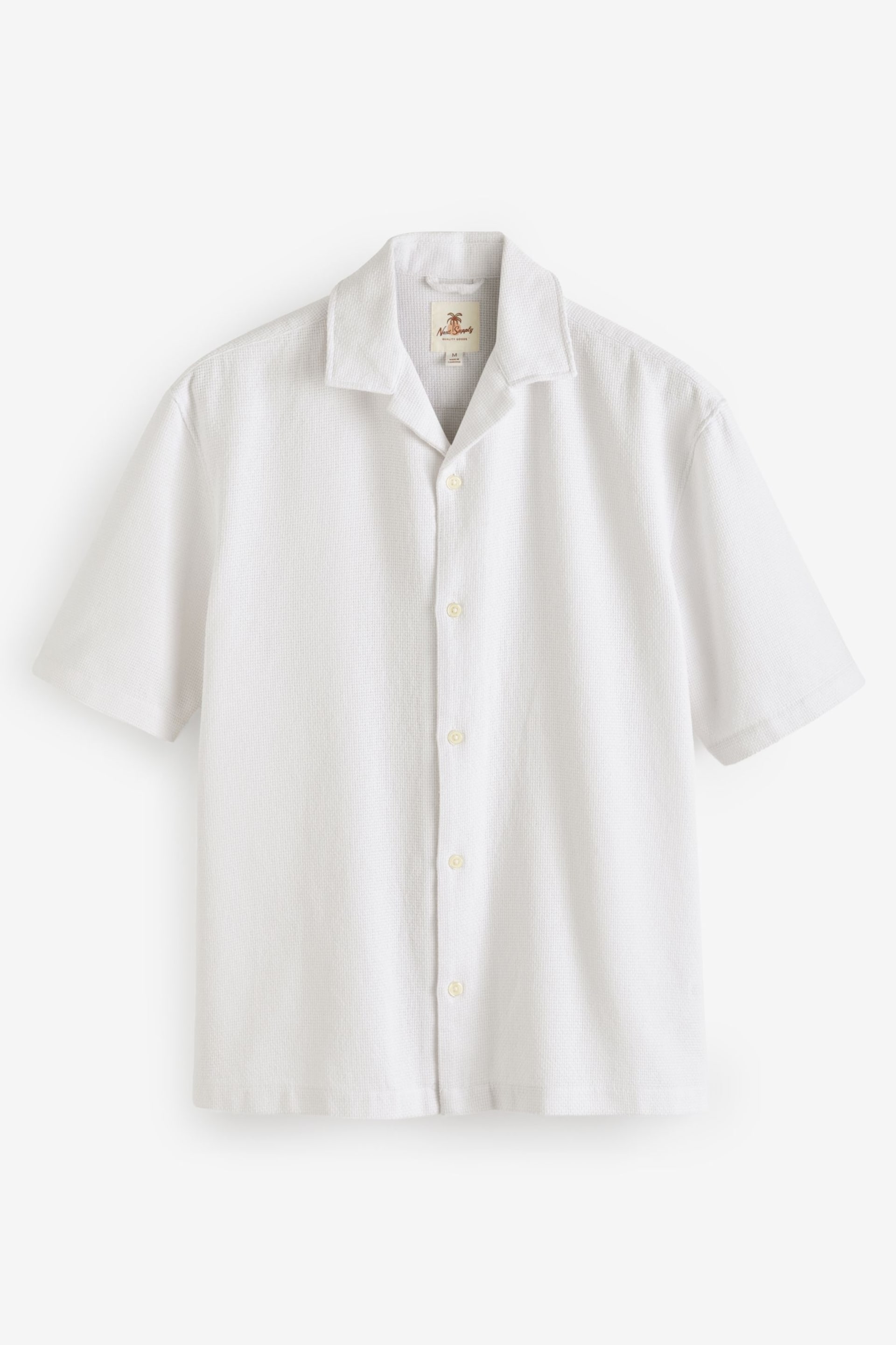 White Textured Short Sleeve Cuban Collar Shirt - Image 6 of 8