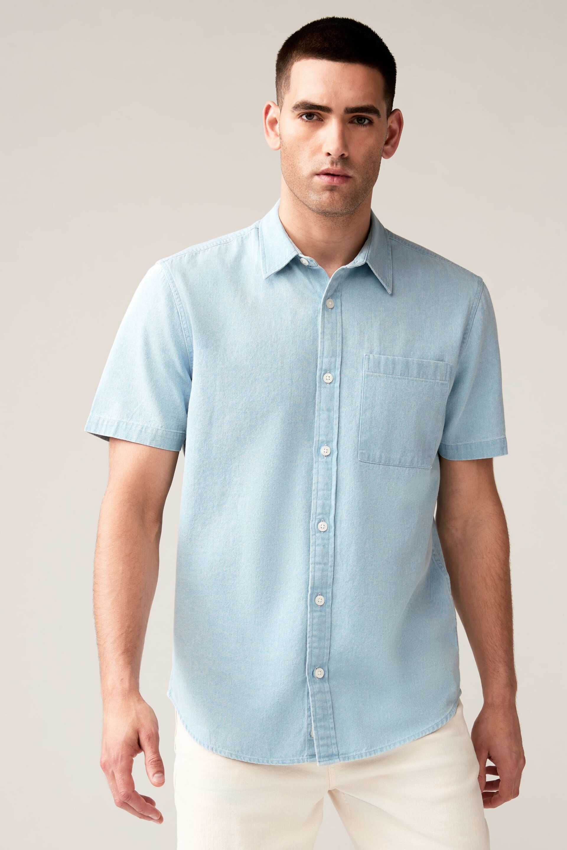 Blue Denim Short Sleeve Shirt - Image 1 of 8