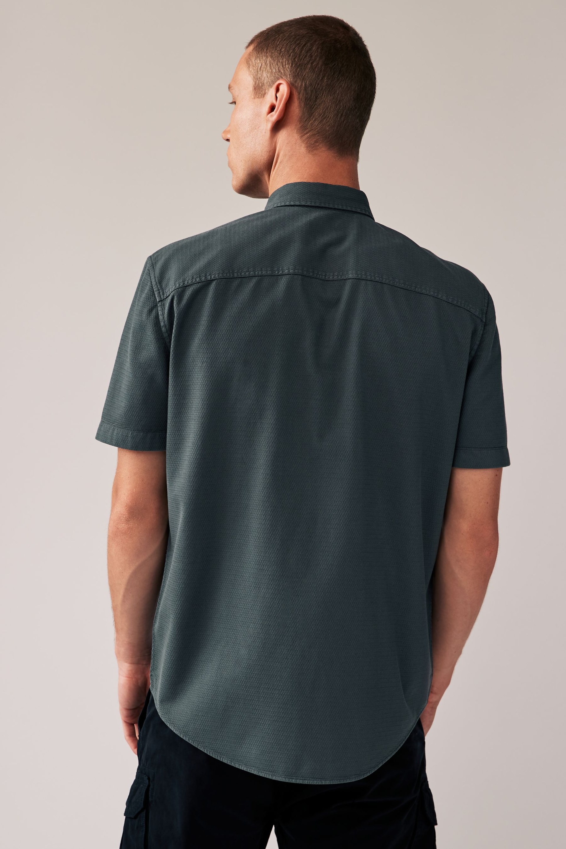 Grey Textured Short Sleeve Western Shirt - Image 3 of 7