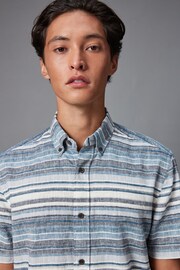 Blue Linen Blend Horizontal Stripe Short Sleeve Shirt - Image 1 of 7