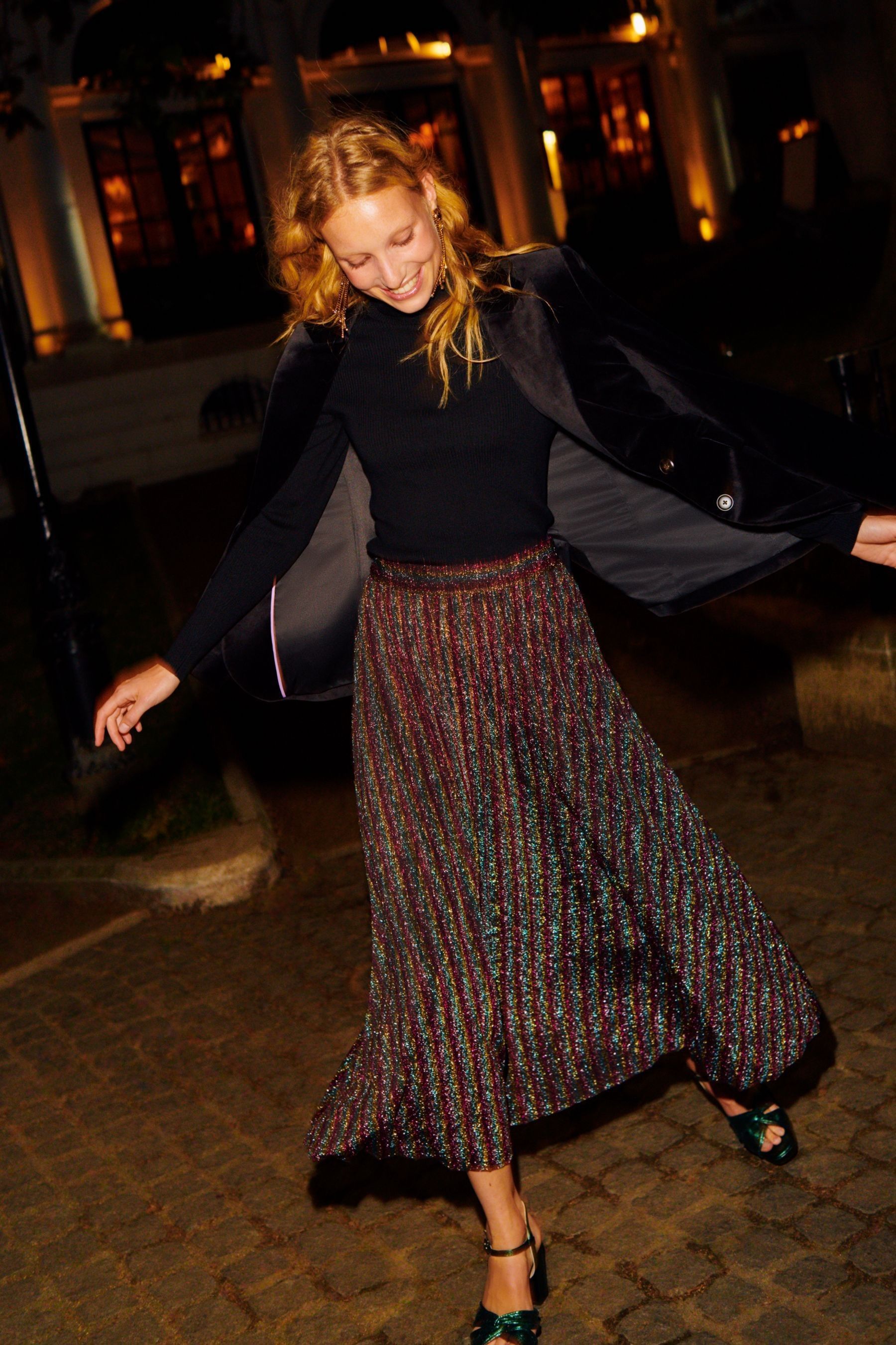 Buy Boden Brown Jersey Metallic Pleated Skirt from Next Luxembourg