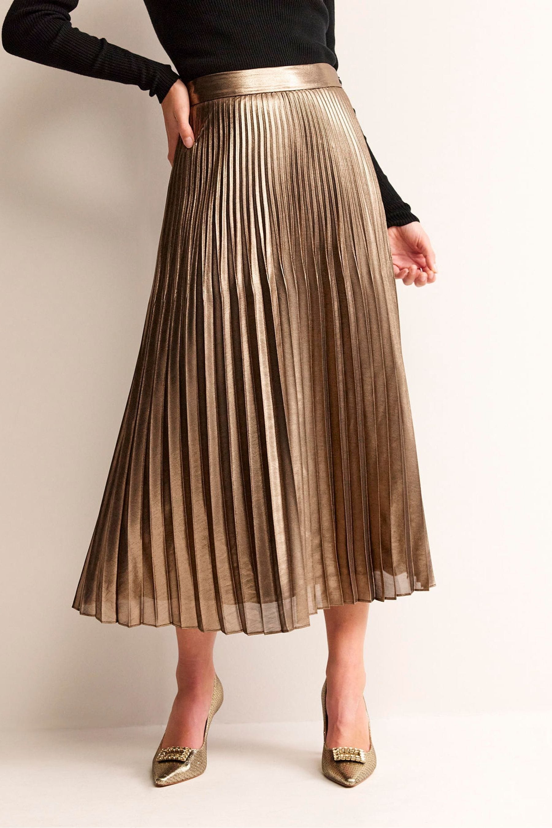 Buy Boden Gold Metallic Pleated Midi Skirt from Next Luxembourg