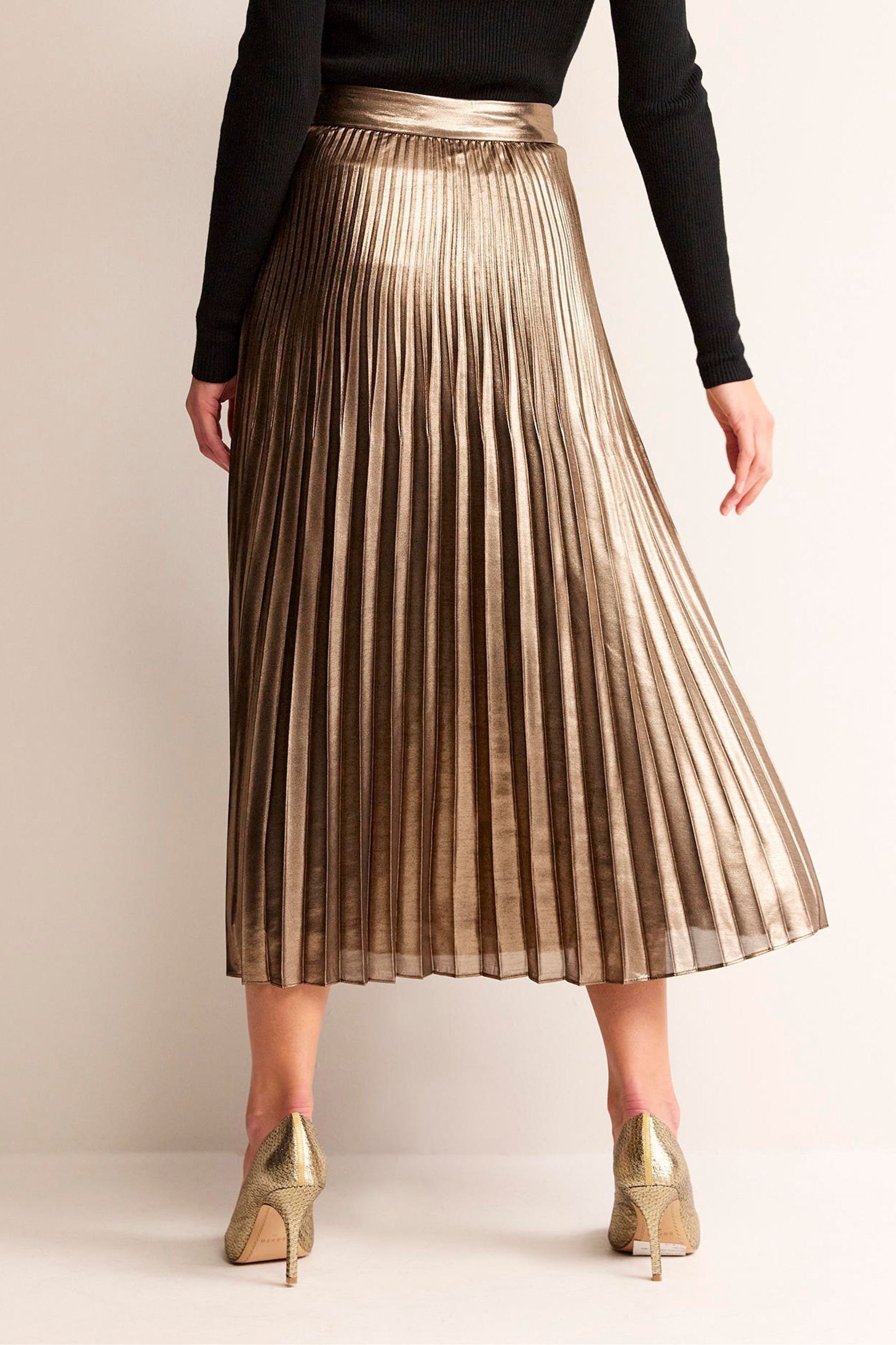 Buy Boden Gold Metallic Pleated Midi Skirt from Next Luxembourg
