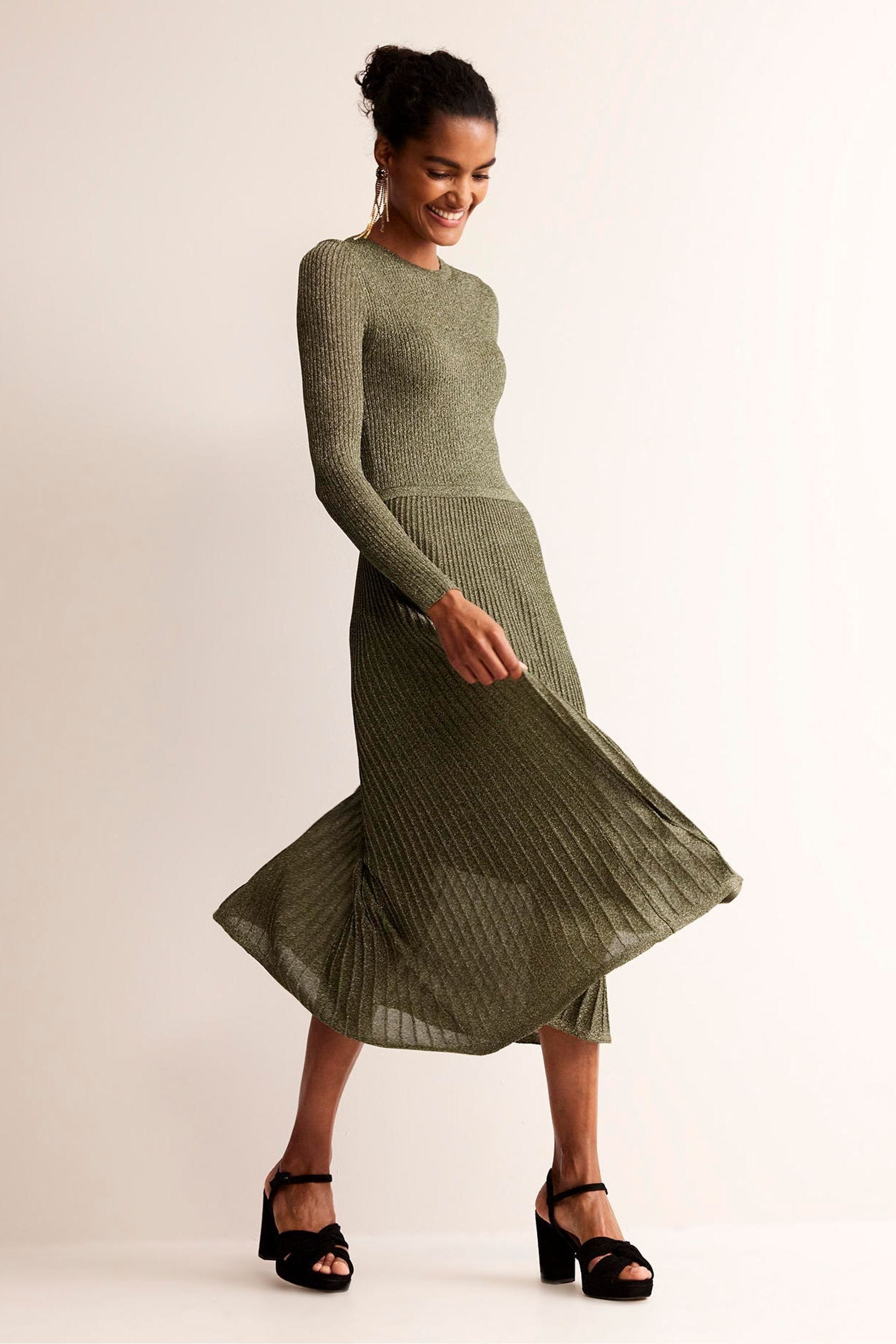 Buy Boden Green Ribbed Metallic Dress from Next Luxembourg