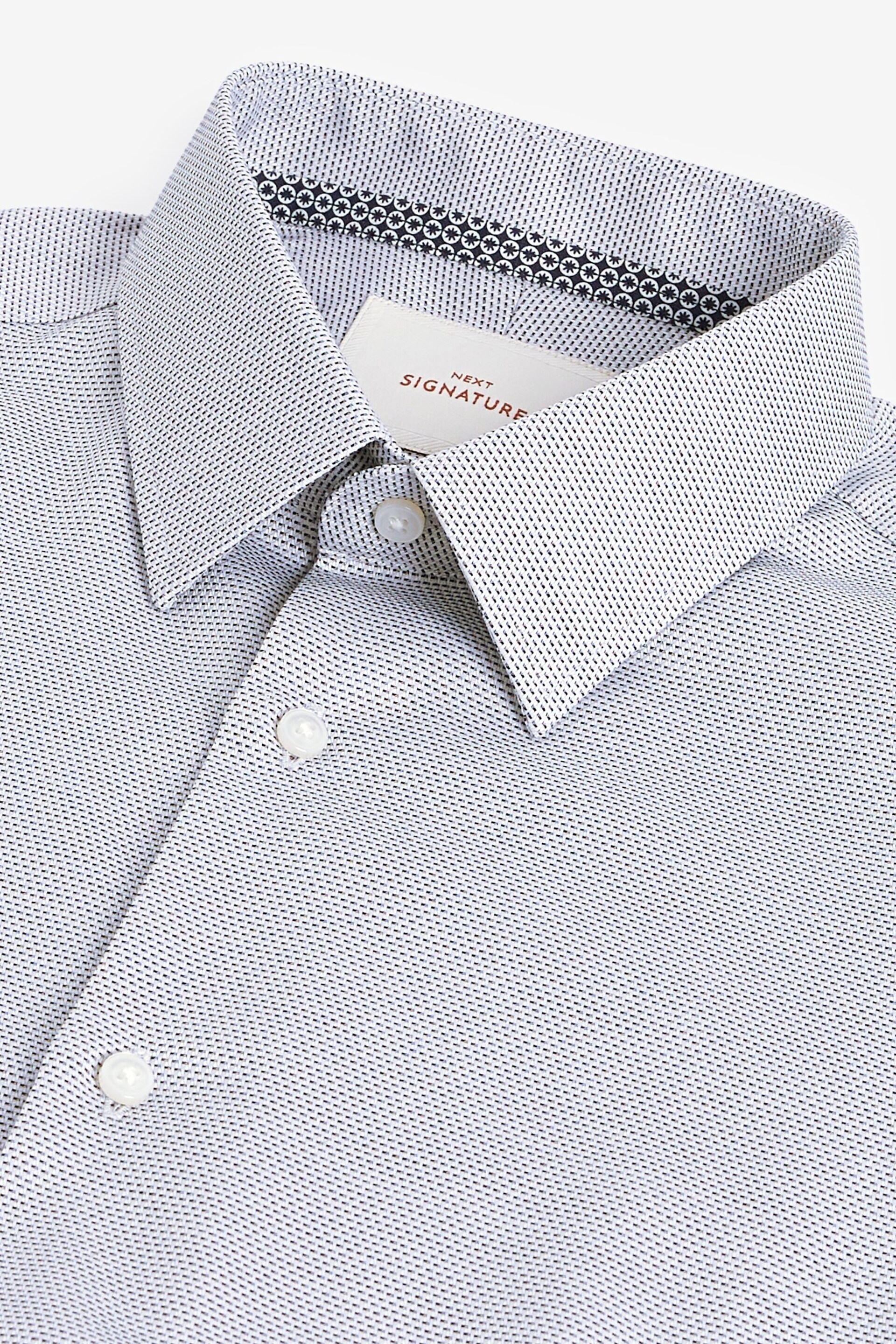 Grey Regular Fit Signature Textured Single Cuff Shirt With Trim Detail - Image 7 of 8