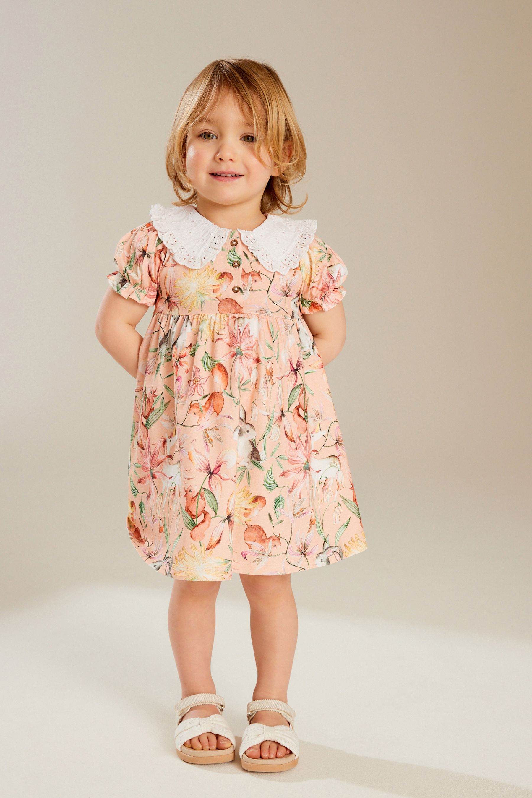 Buy Pink Short Sleeve Collar Dress 3mths 7yrs from Next Luxembourg