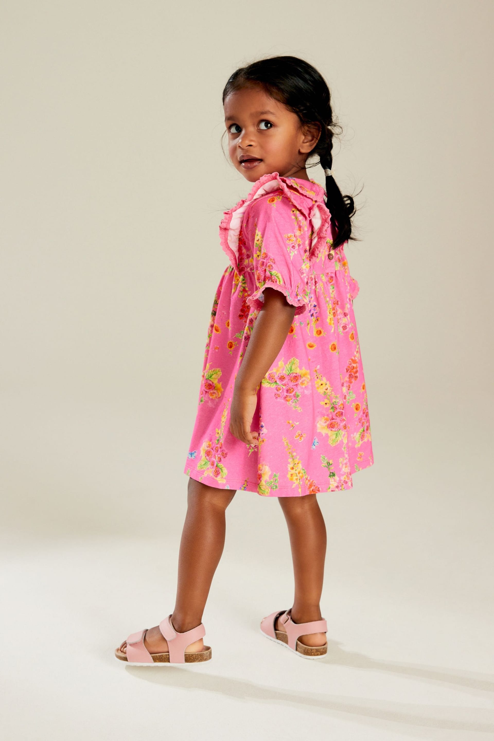 Bright Pink Short Sleeve Collar Dress (3mths-7yrs) - Image 3 of 7