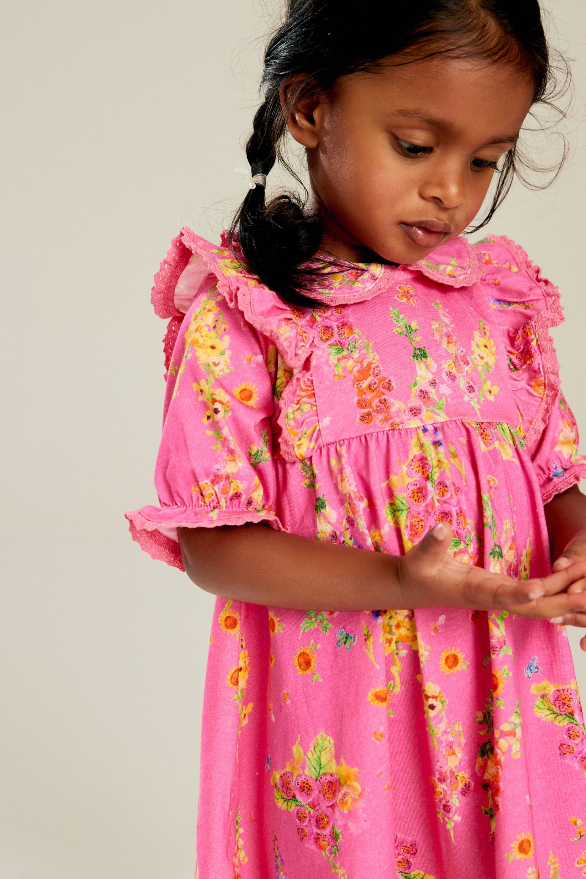 Bright Pink Short Sleeve Collar Dress (3mths-7yrs) - Image 4 of 7