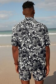 Black/White Printed Short Sleeve Shirt With Cuban Collar - Image 2 of 7