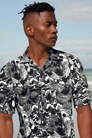 Black/White Printed Short Sleeve Shirt With Cuban Collar - Image 3 of 7