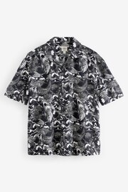 Black/White Printed Short Sleeve Shirt With Cuban Collar - Image 5 of 7