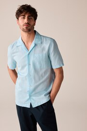 Light Blue Cuban Collar Linen Blend Short Sleeve Shirt - Image 1 of 7