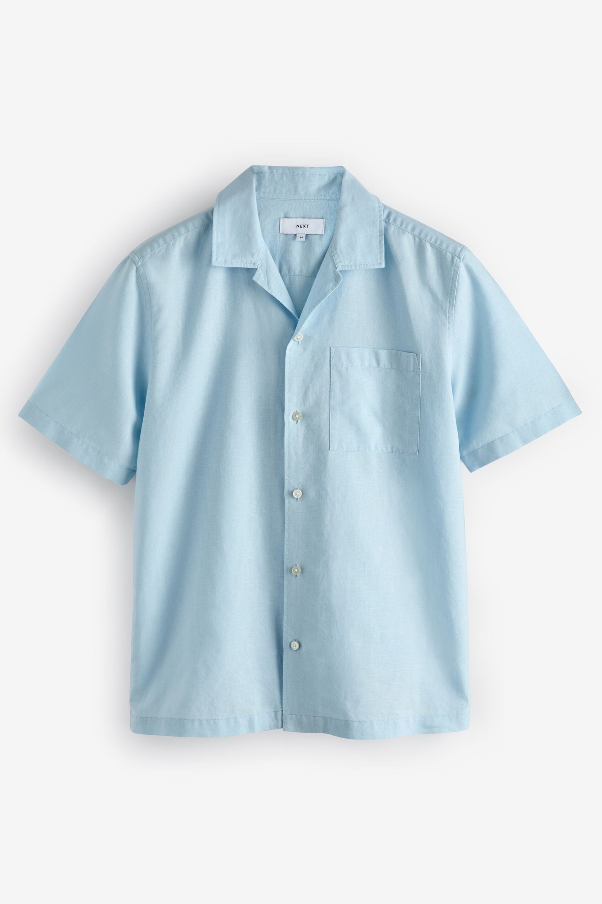 Light Blue Cuban Collar Linen Blend Short Sleeve Shirt - Image 5 of 7