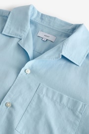 Light Blue Cuban Collar Linen Blend Short Sleeve Shirt - Image 6 of 7