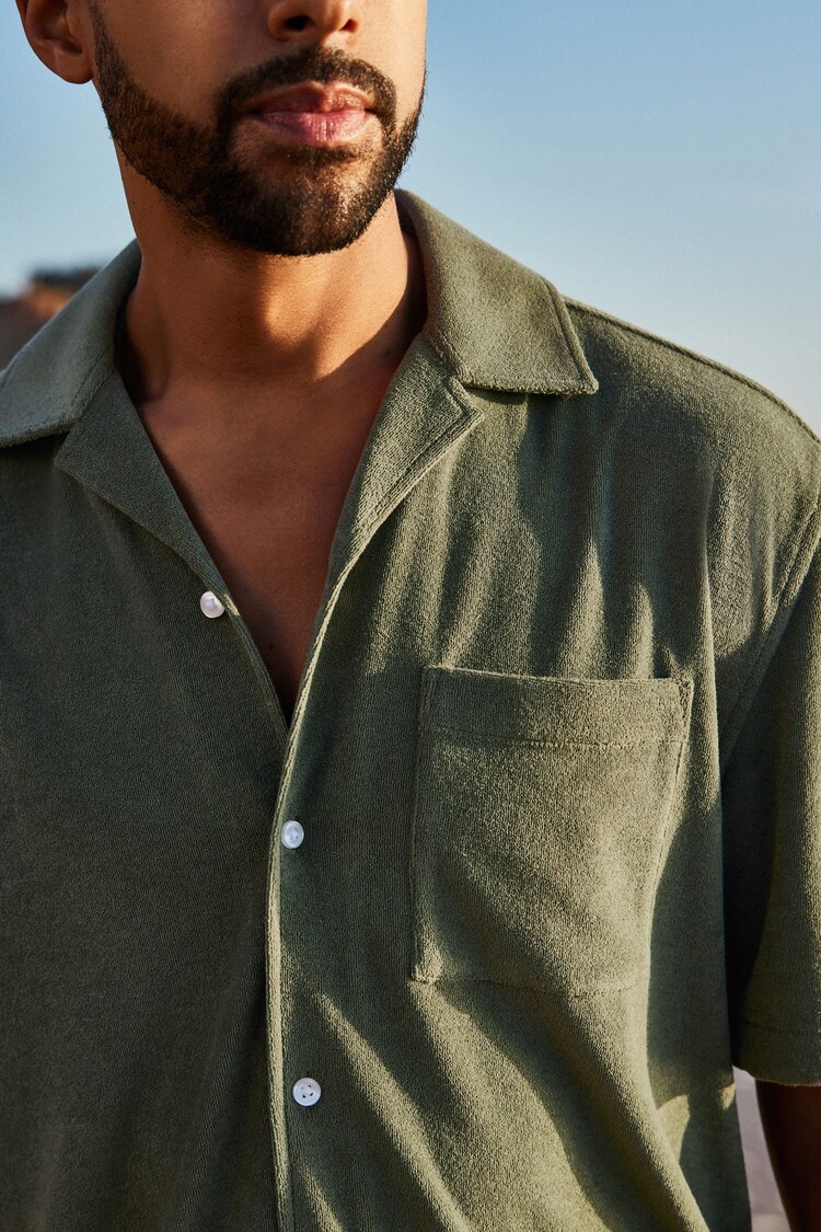 Green Textured Towelling Short Sleeve Shirt - Image 5 of 8