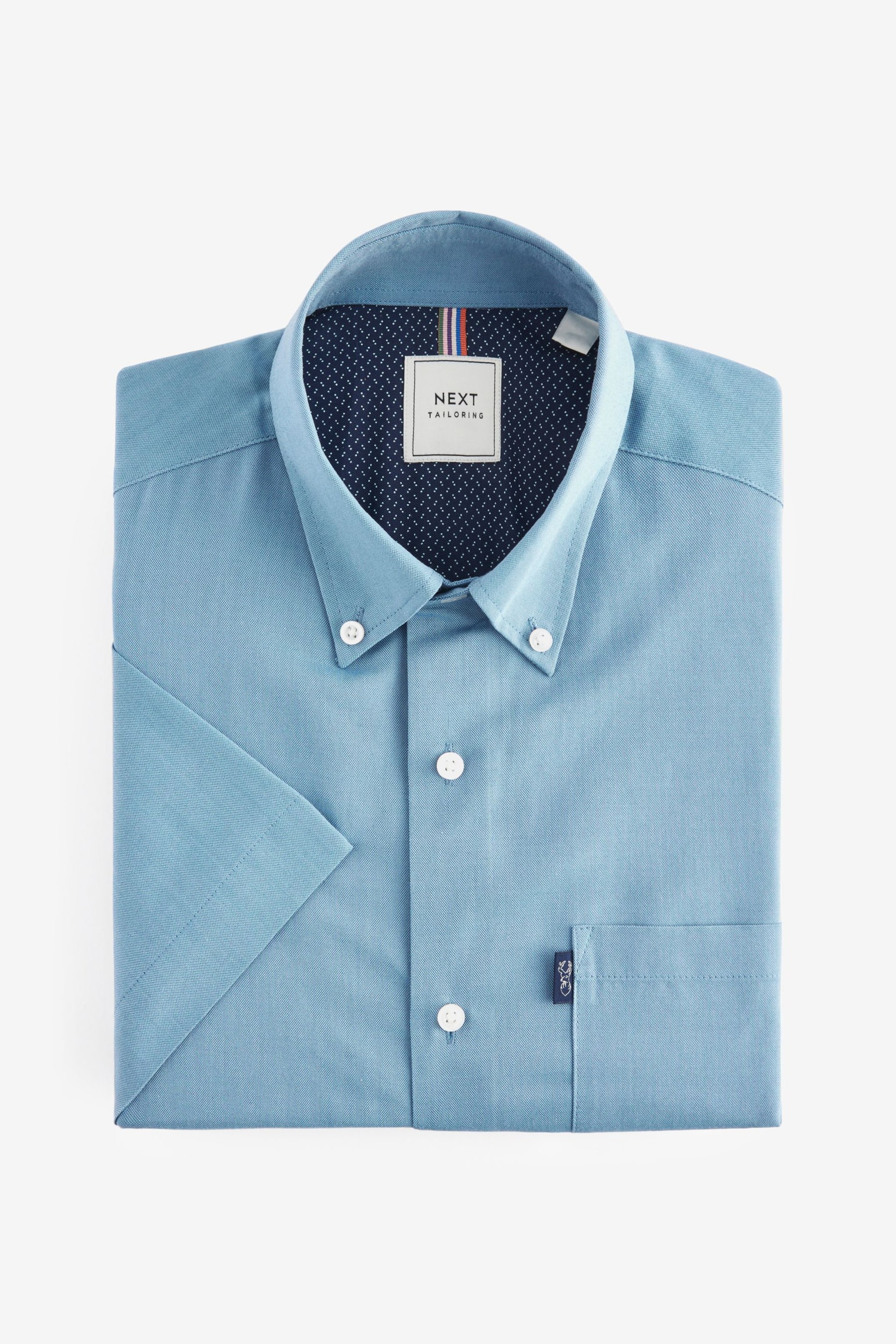 Dusky Blue Regular Fit Short Sleeve Easy Iron Button Down Oxford Shirt - Image 4 of 6