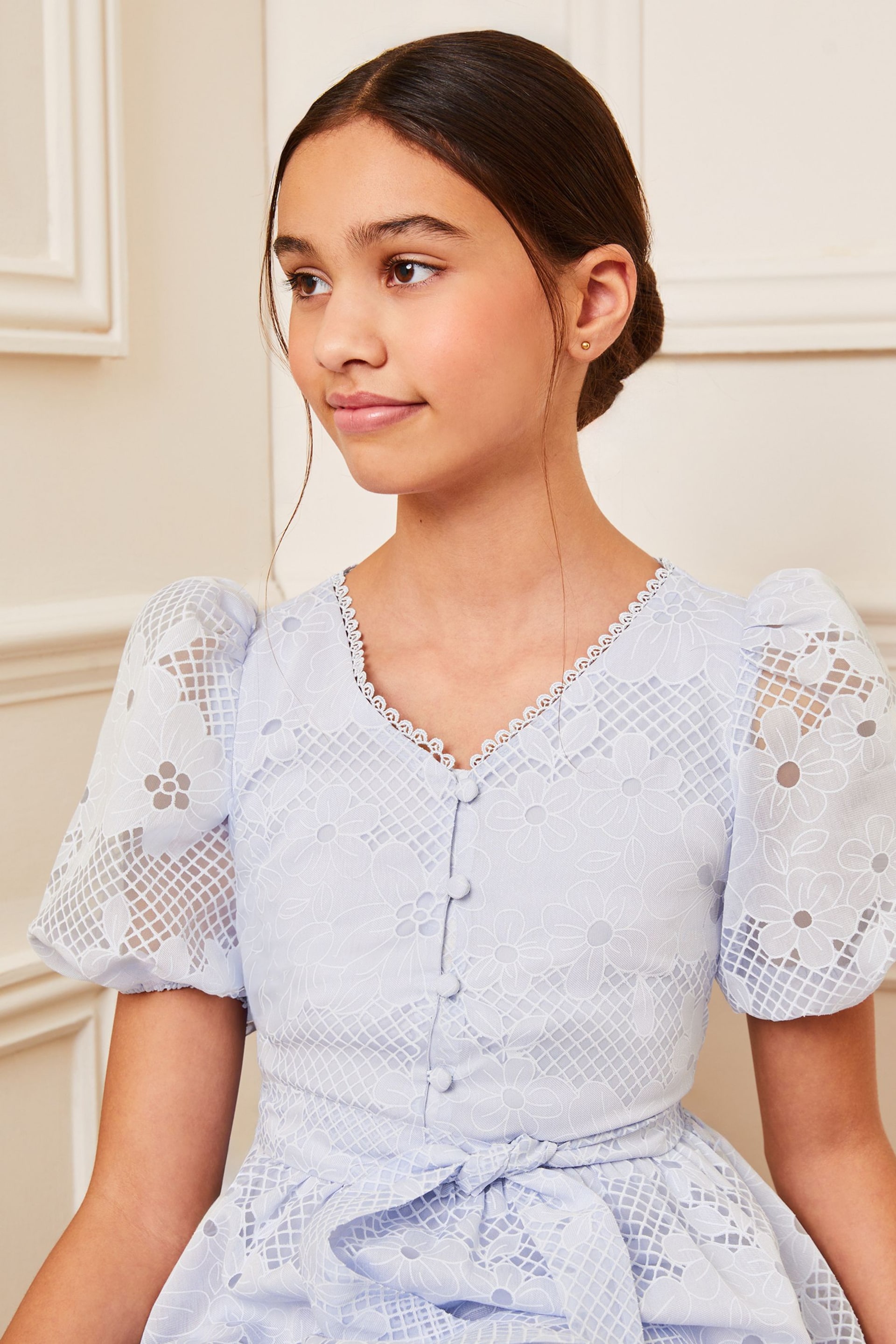 Lipsy Blue Puff Sleeve Occasion Dress (5-16yrs) - Image 2 of 4