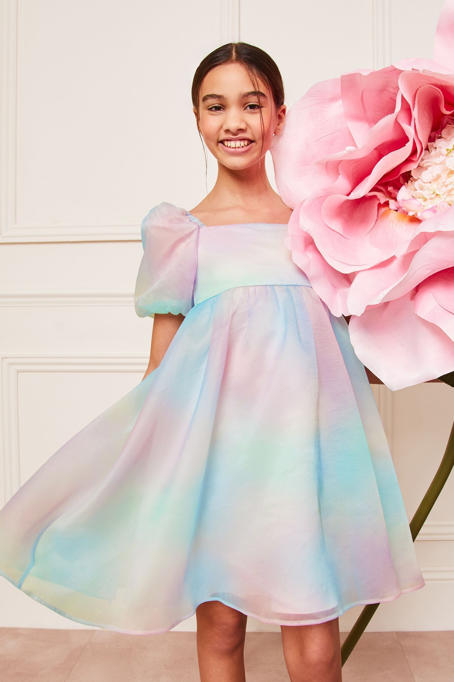 Lipsy Pink Blue Purple Rainbow Organza Occasion Dress 2 16yrs