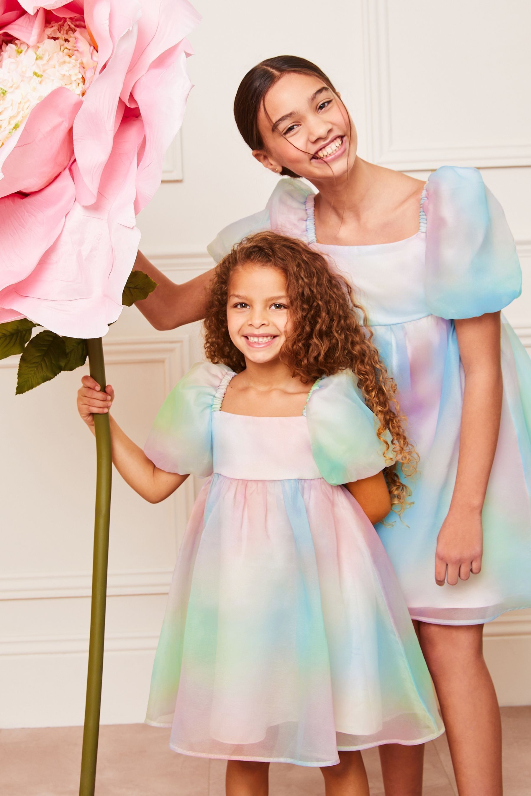 Lipsy Pink Blue Purple Rainbow Organza Occasion Dress 2 16yrs