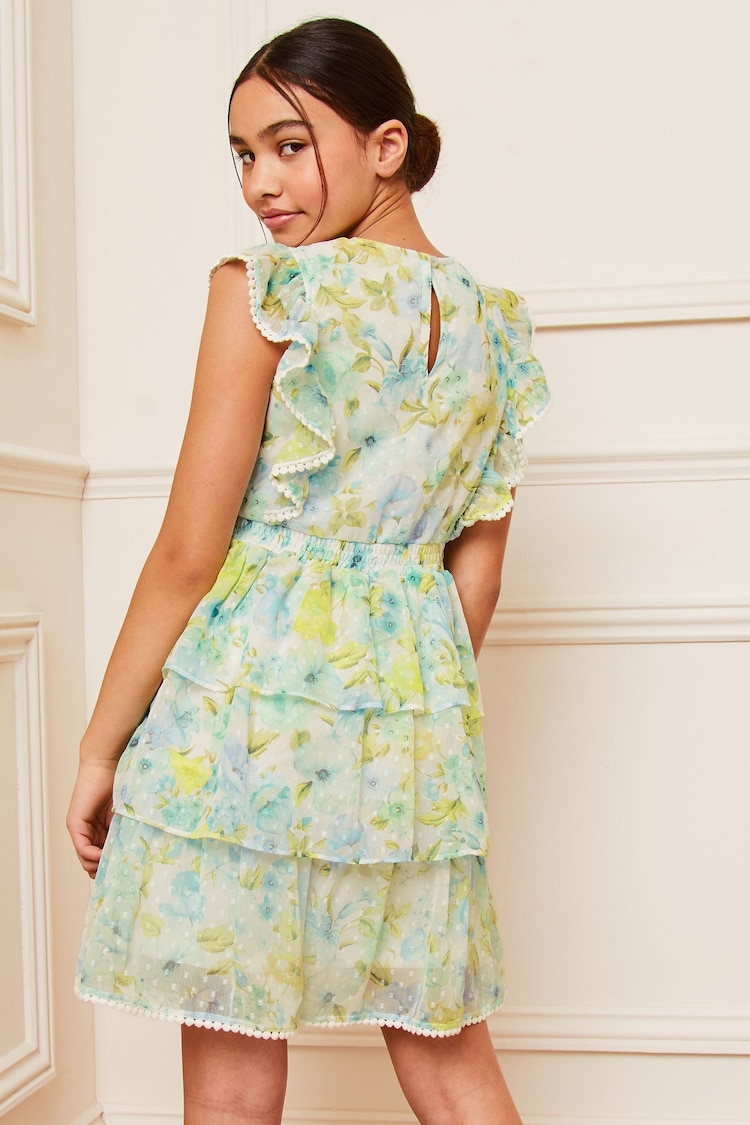 Lipsy Green/White Floral Chiffon Ruffle Mini Dress (5-16yrs) - Image 4 of 4