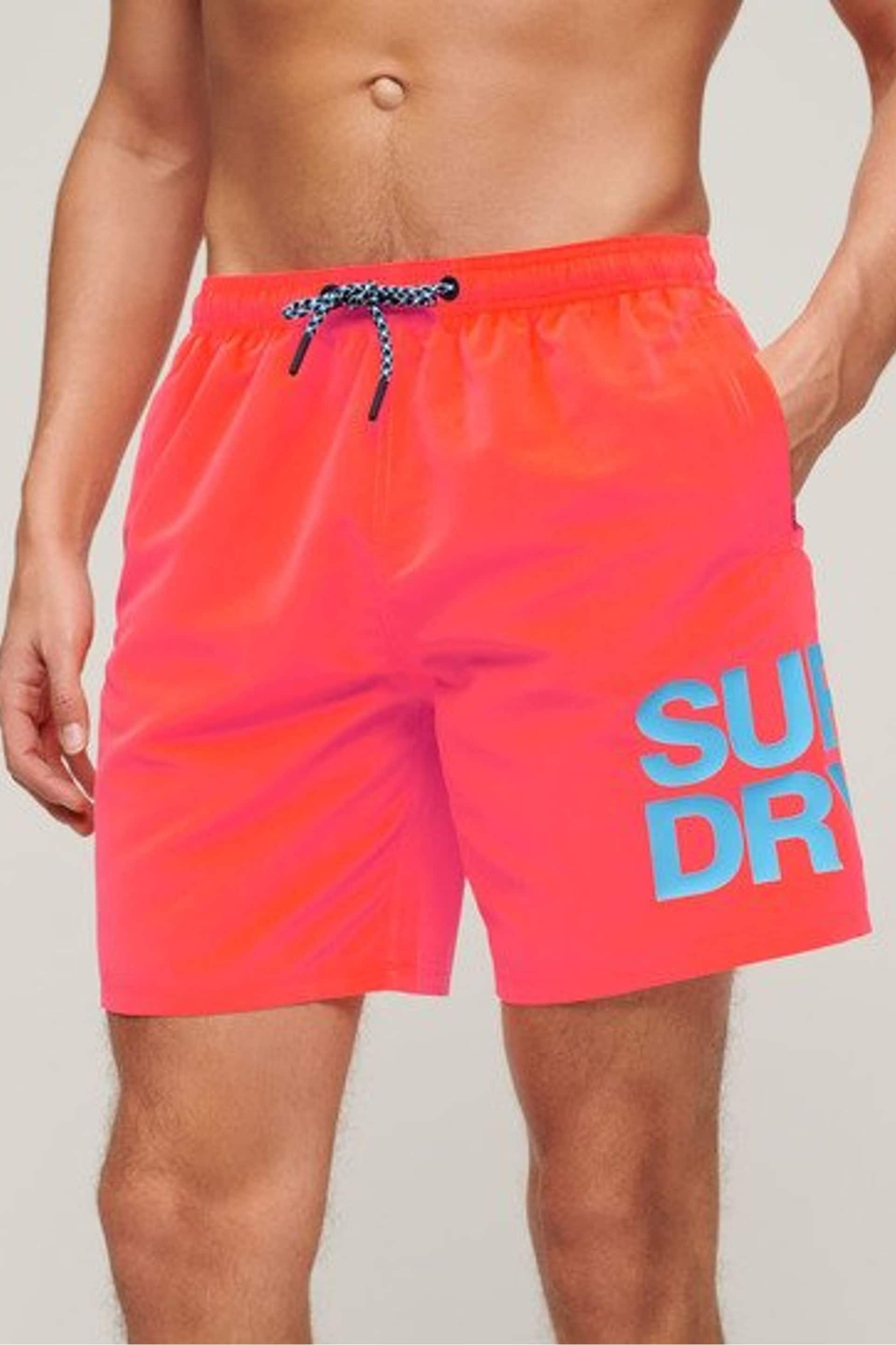 Superdry Pink Sportswear Logo 17-inch Recycled Swim Shorts - Image 1 of 4