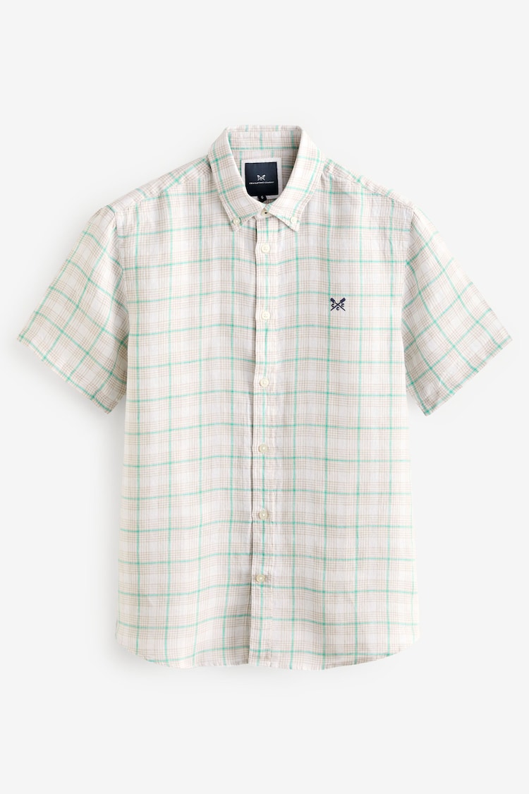 Crew Clothing Natural Short Sleeve 100% Cotton Linen Check Shirt - Image 5 of 5