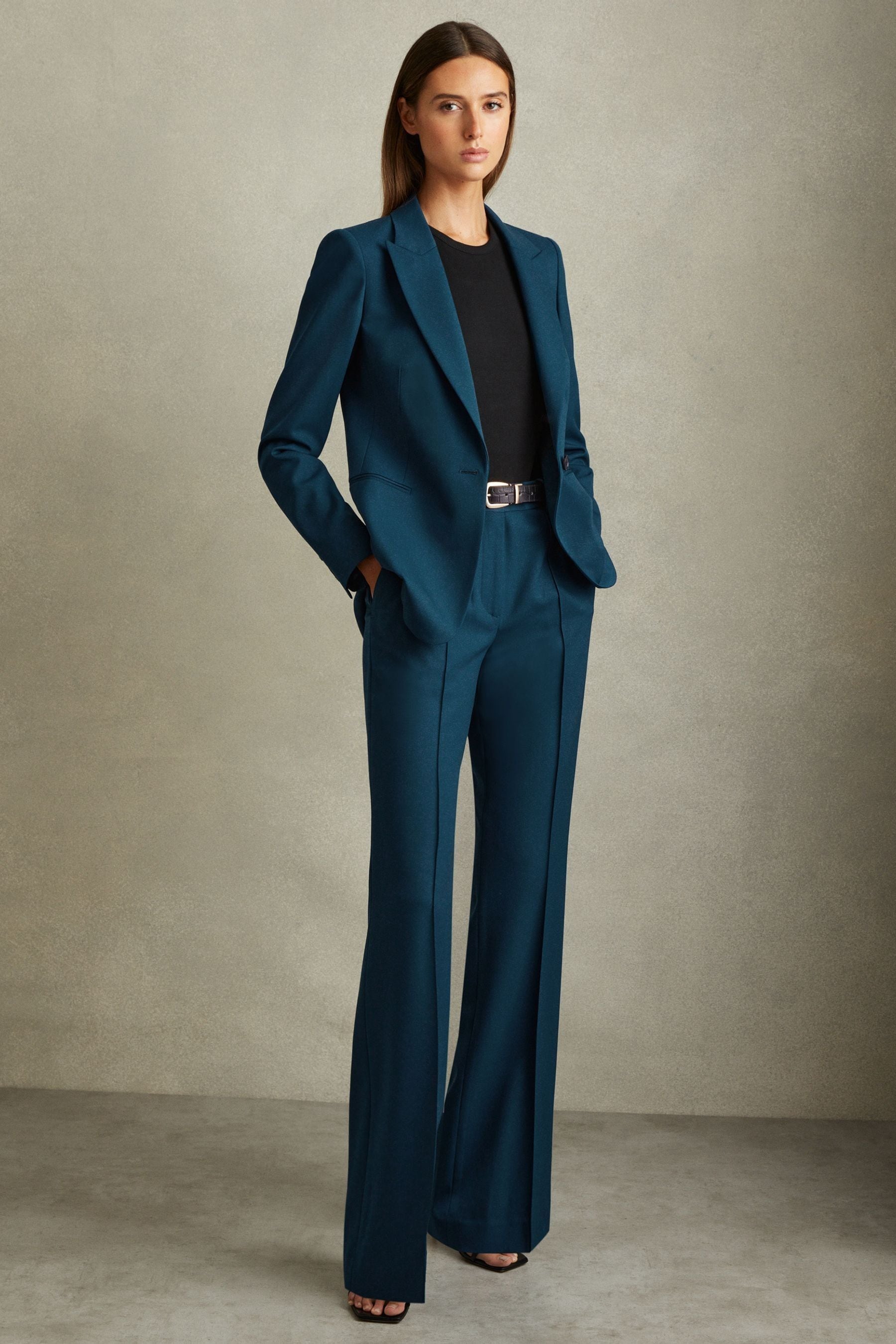 Reiss Teal Jade Tailored Single Breasted Suit Blazer