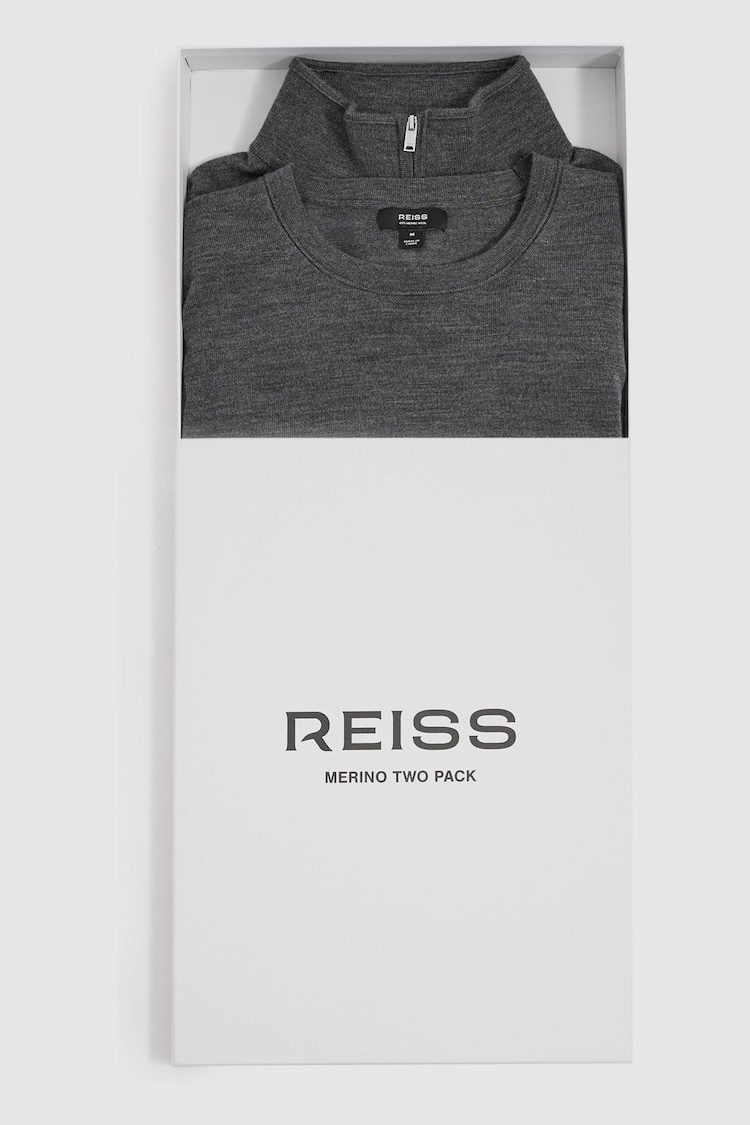 Reiss Derby Grey Marl Merino Mixer 2 Pack Pack of Two Merino Wool Tops - Image 1 of 5