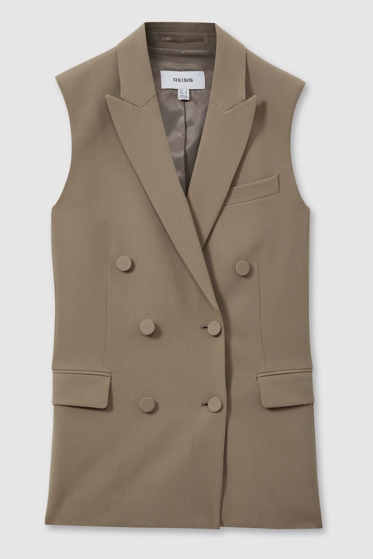 Reiss Khaki Madelyn Double Breasted Longline Suit Waistcoat - Image 2 of 5