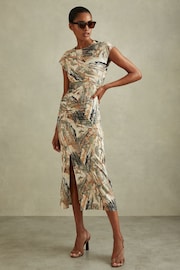 Reiss Multi Lennia Printed Jersey Midi Dress - Image 1 of 5