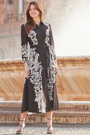 Sosandar Black Floral Print Belted Midi Shirt Dress - Image 2 of 5