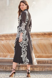 Sosandar Black Floral Print Belted Midi Shirt Dress - Image 3 of 5