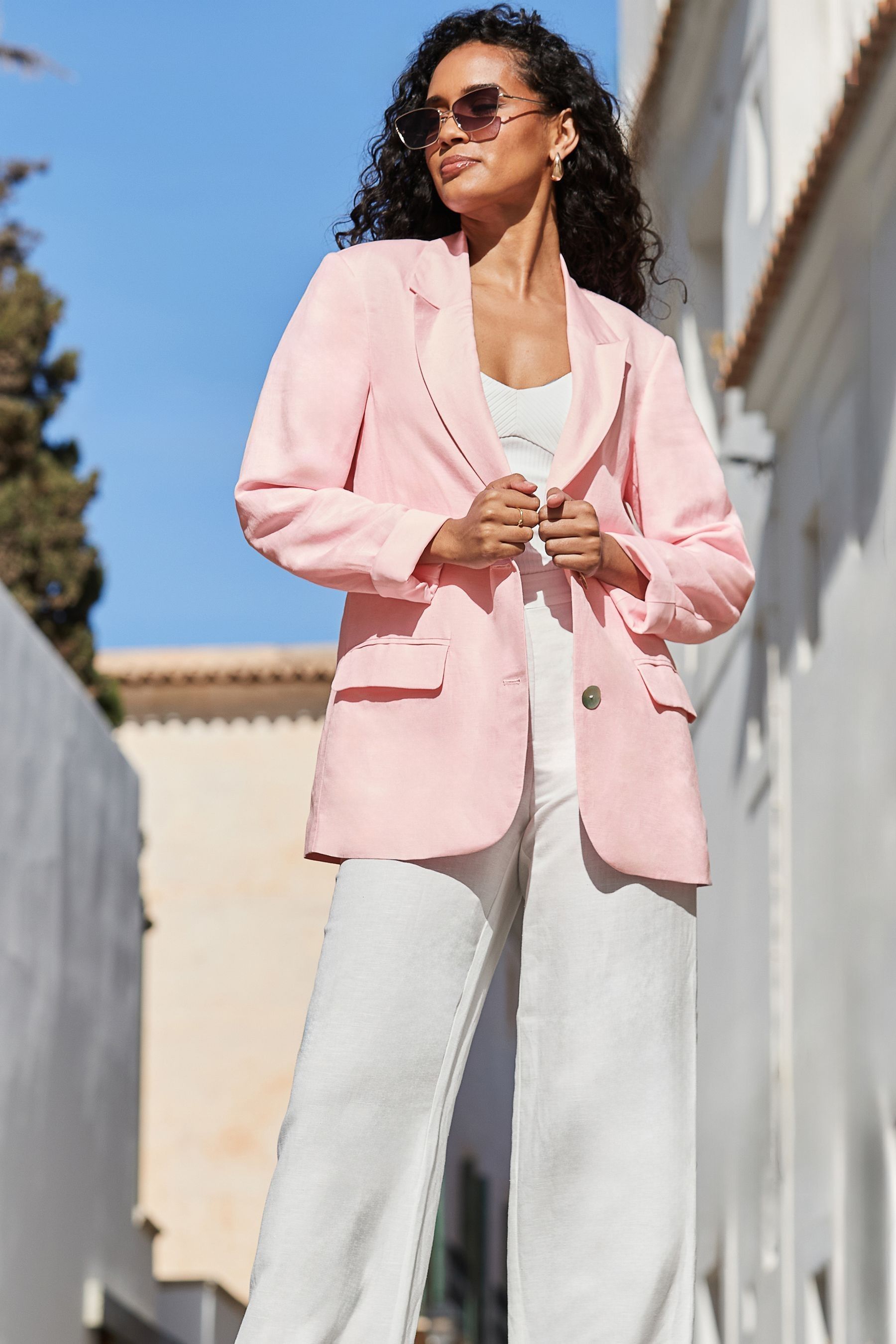 Linen longline blazer top